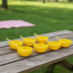 Plastic Soup Bowl & Spoon Set for Kitchen (6-Pcs) - Fabric Detail by Nari Haat, Indian ethnic wear, women clothing, d...