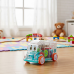 Transparent Musical Mini School Bus Toy for Kids - Back View by Nari Haat, Indian ethnic wear, women clothing, design...