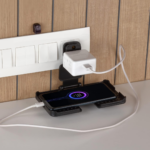 Multi-Purpose Wall Holder Stand for Charging Mobile (Black) - Fabric Detail by Nari Haat, Indian ethnic wear, women c...