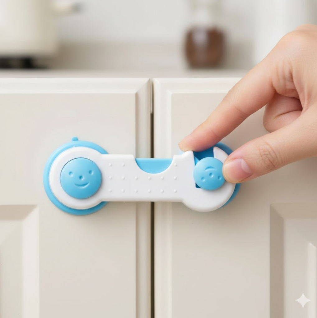 Child Safety lock  Proofing for Cabinet Toilet Seat Fridge Door Drawers ( 1 pc) - Front View by Nari Haat, Indian eth...