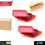 Square Plastic Dinner Plate Set (Set of 6 Pcs) Colorful Snacks / Breakfast Plate (Set of 6 Pcs) - With Dupatta by Nar...