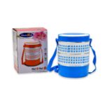 3 layer Adjustable Insulated Tiffin Set of 1, Blue 3 Containers Lunch Box - Neckline Detail by Nari Haat, Indian ethn...