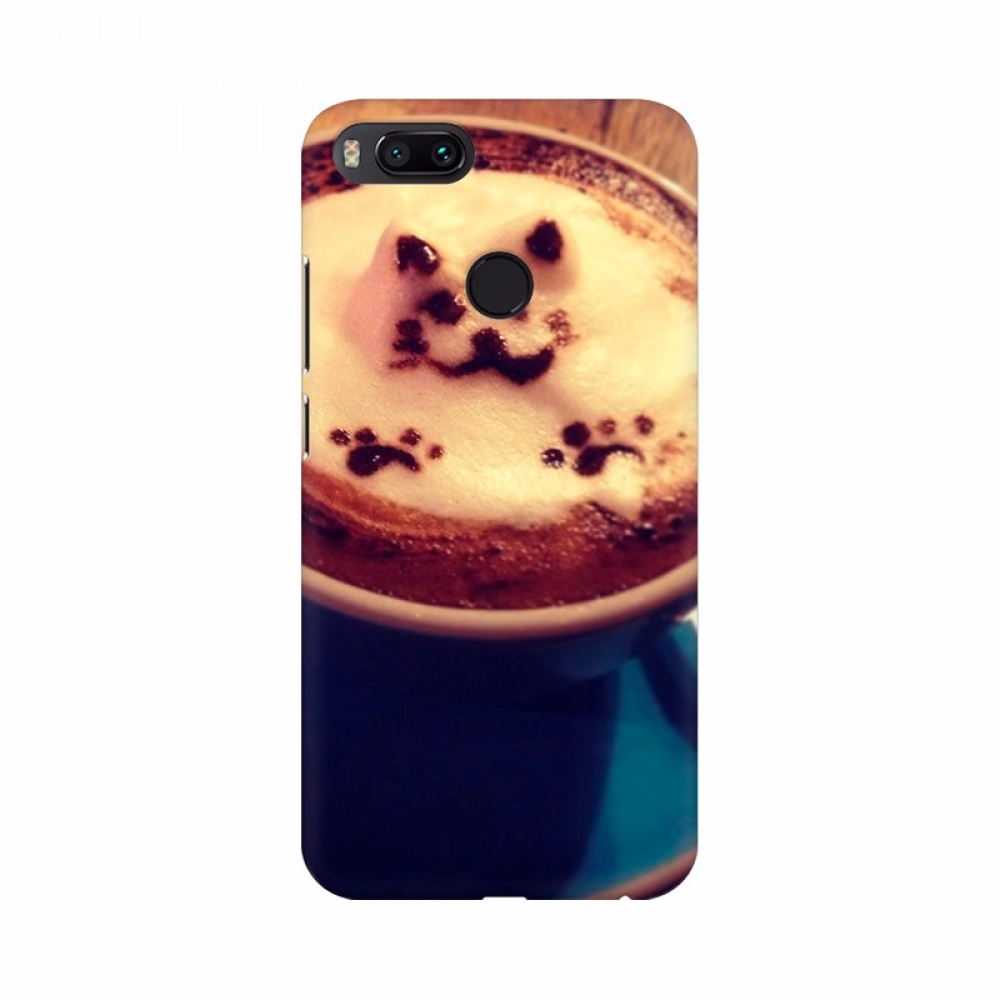 Mobile case cover with a creamy cat cup design