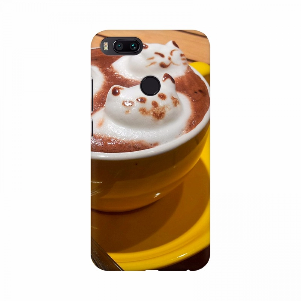 Mobile case cover with a coffee creamy cat design