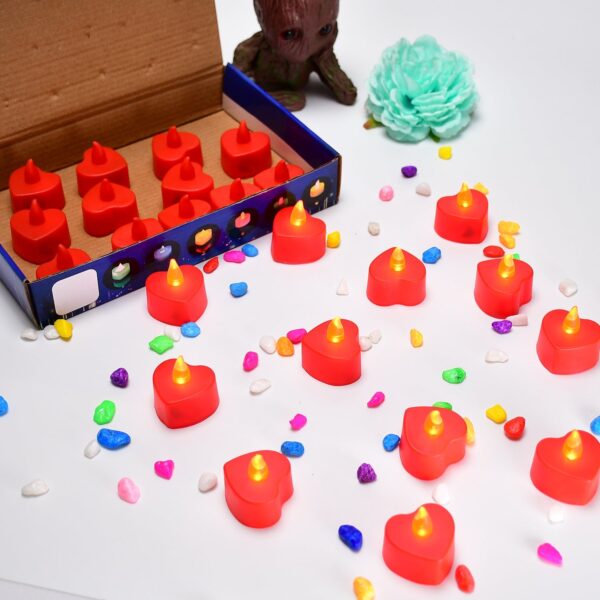 Flameless Candles LED Heart Shape Tea Light Candles Multi Color Electrical Diya Candles Battery Operated Fake Candles...