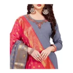 Generic Women's Slub Cotton Unstitched Salwar-Suit Material With Dupatta (Grey, 2 Mtr) - Image 3