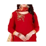 Generic Women's Slub Cotton Unstitched Salwar-Suit Material With Dupatta (Red, 2 Mtr) - Image 3