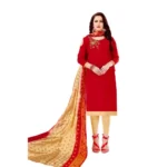 Generic Women's Slub Cotton Unstitched Salwar-Suit Material With Dupatta (Red, 2 Mtr)