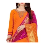 Generic Women's Slub Cotton Unstitched Salwar-Suit Material With Dupatta (Orange, 2 Mtr) - Image 3