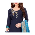 Generic Women's Slub Cotton Unstitched Salwar-Suit Material With Dupatta (Navy Blue, 2 Mtr) - Image 3