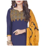 Generic Women's Slub Cotton Unstitched Salwar-Suit Material With Dupatta (Navy Blue, 2 Mtr) - Image 2