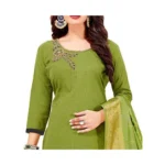 Generic Women's Slub Cotton Unstitched Salwar-Suit Material With Dupatta (Mahendi Green, 2 Mtr) - Image 3