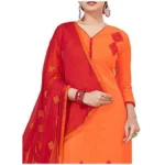 Generic Women's Slub Cotton Unstitched Salwar-Suit Material With Dupatta (Orange, 2 Mtr) - Image 2