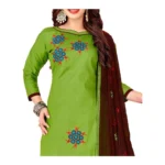 Generic Women's Glaze Cotton Unstitched Salwar-Suit Material With Dupatta (Green, 2 Mtr) - Image 3