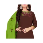 Generic Women's Glaze Cotton Unstitched Salwar-Suit Material With Dupatta (Brown, 2 Mtr) - Image 2