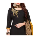 Generic Women's Slub Cotton Unstitched Salwar-Suit Material With Dupatta (Black, 2 Mtr) - Image 3