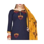 Generic Women's Slub Cotton Unstitched Salwar-Suit Material With Dupatta (Navy Blue, 2 Mtr) - Image 2