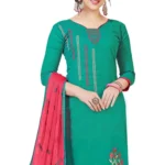 Generic Women's Slub Cotton Unstitched Salwar-Suit Material With Dupatta (Turquoise, 2 Mtr) - Image 2