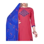 Generic Women's Slub Cotton Unstitched Salwar-Suit Material With Dupatta (Pink, 2 Mtr) - Image 2