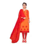 Generic Women's Slub Cotton Unstitched Salwar-Suit Material With Dupatta (Orange, 2 Mtr)