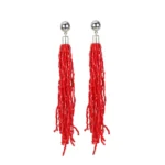 Elegant Red Alloy & Bead Dangle Hook Earrings for Women - Front View by Nari Haat, Indian ethnic wear, women clothing...