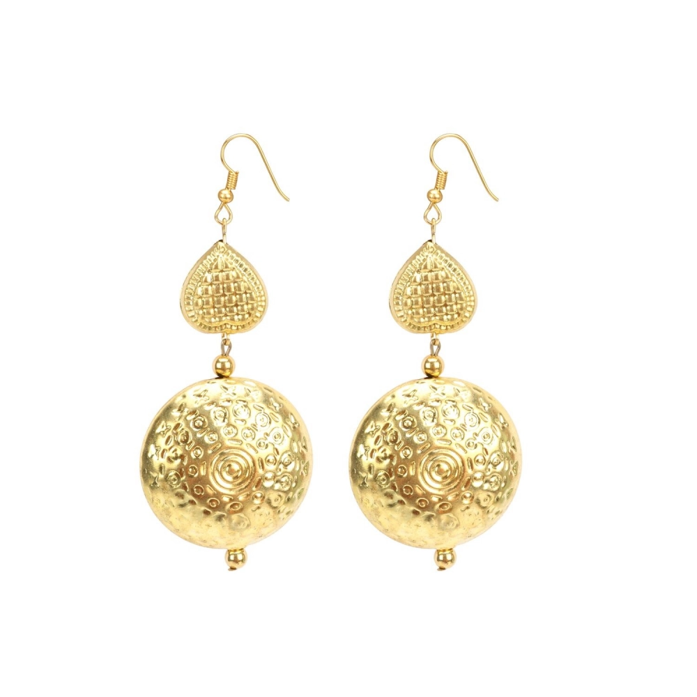 Elegant Gold Plated Hook Drop Dangle Earrings for Women - Golden - Front View by Nari Haat, Indian ethnic wear, women...