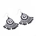Women's Black Alloy Thread Dangler Hook Earrings - Closeup Embroidery by Nari Haat, Indian ethnic wear, women clothin...