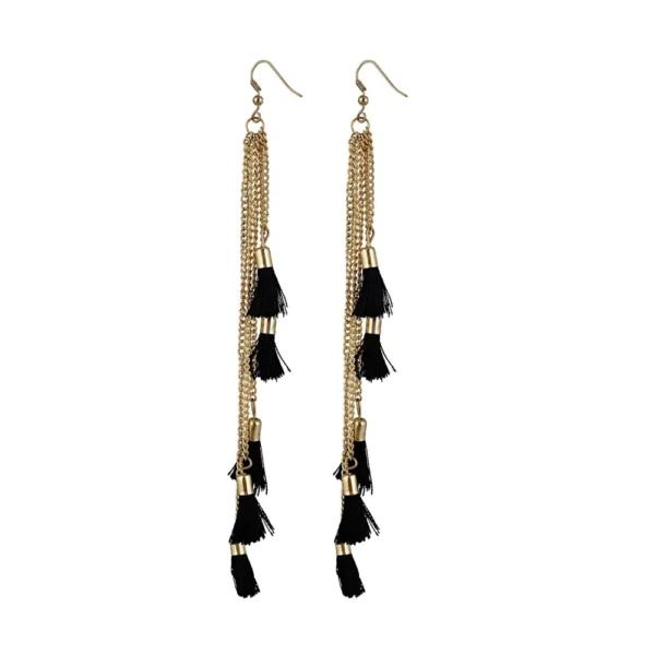 Women's Black Tassel Dangler Earrings - Alloy & Beads Hook Style - Front View by Nari Haat, Indian ethnic wear, women...