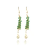 Women's Green Alloy Dangle Hook Earrings - Front View by Nari Haat, Indian ethnic wear, women clothing, designer suit