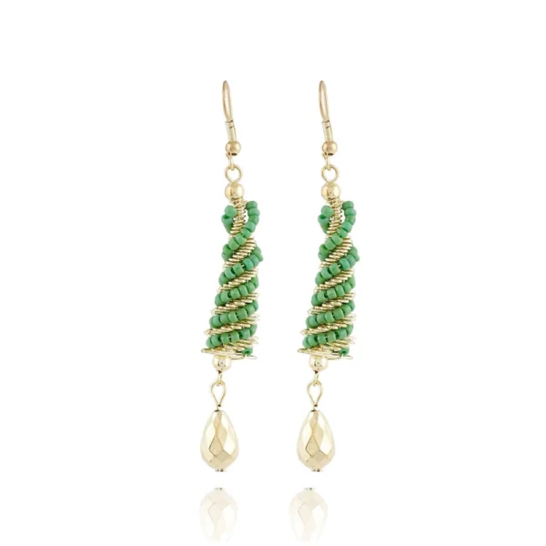 Women's Green Alloy Dangle Hook Earrings - Front View by Nari Haat, Indian ethnic wear, women clothing, designer suit