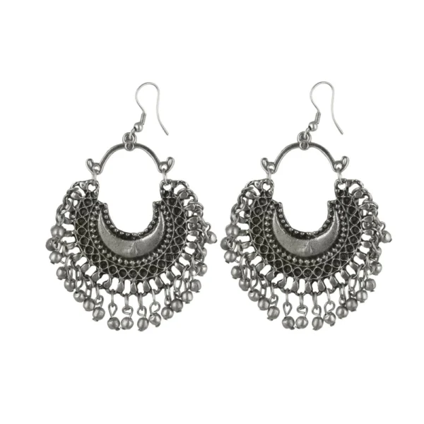 Women's Silver Plated Alloy Dangle Hook Earrings - Front View by Nari Haat, Indian ethnic wear, women clothing, desig...