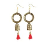 Women's Gold Plated Tassel Dangle Earrings - Front View by Nari Haat, Indian ethnic wear, women clothing, designer suit