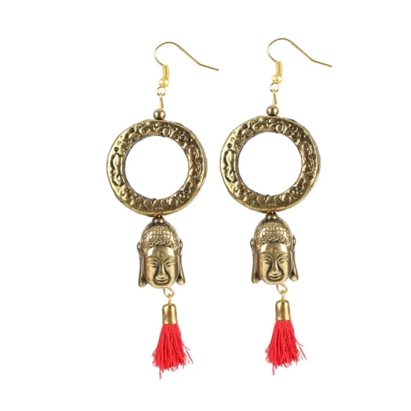 Women's Gold Plated Tassel Dangle Earrings - Front View by Nari Haat, Indian ethnic wear, women clothing, designer suit