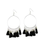 Elegant Black Tassel Dangle Earrings for Women - Alloy Fashion Hook Earrings - Front View by Nari Haat, Indian ethnic...