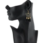 Women's Gold Plated Black Tassel Fashion Dangle Earrings - With Dupatta by Nari Haat, Indian ethnic wear, women cloth...