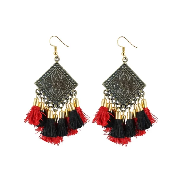 Elegant Multicolour Tassel Drop Earrings for Women - Front View by Nari Haat, Indian ethnic wear, women clothing, des...