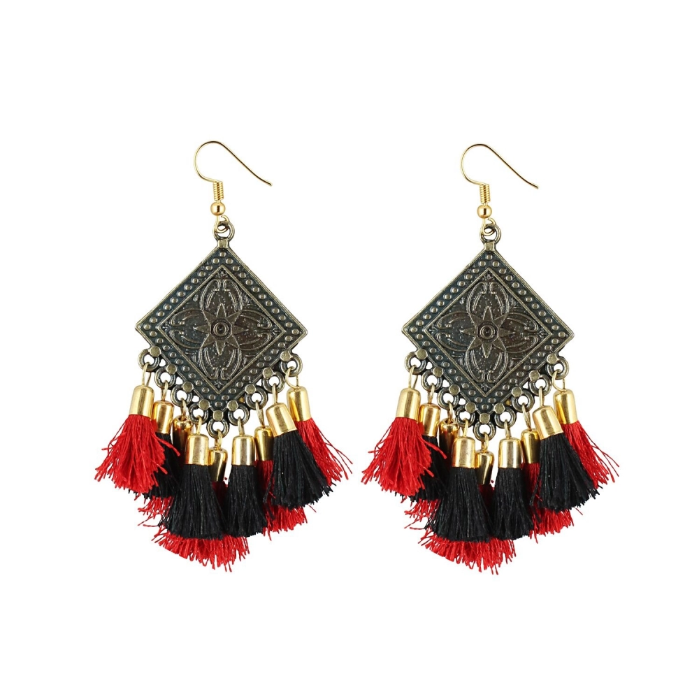 Elegant Multicolour Tassel Drop Earrings for Women - Front View by Nari Haat, Indian ethnic wear, women clothing, des...
