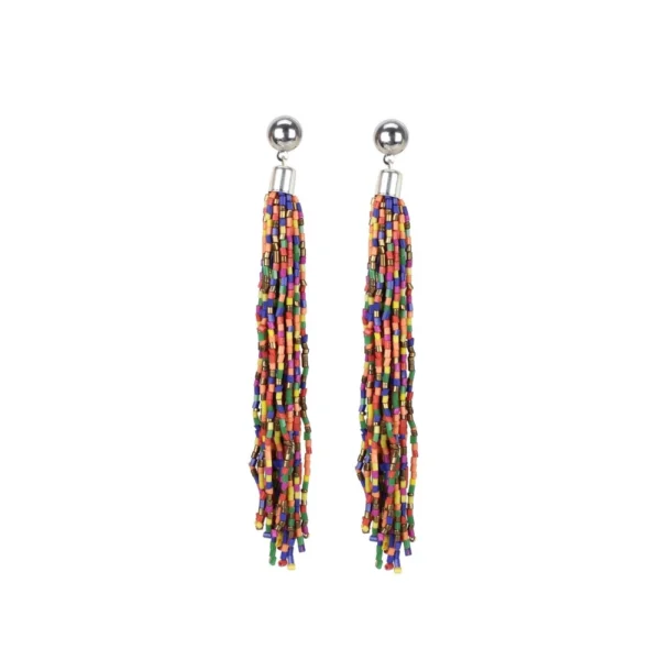 Multicolour Beaded Alloy Hook Dangler Earrings for Women - Front View by Nari Haat, Indian ethnic wear, women clothin...
