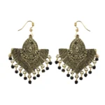 Women's Gold Plated Beaded Tassel Dangler Earrings - Front View by Nari Haat, Indian ethnic wear, women clothing, des...