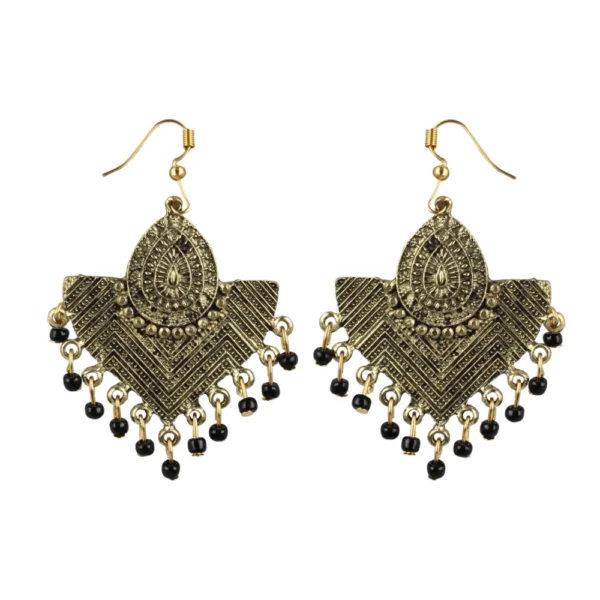 Women's Gold Plated Beaded Tassel Dangler Earrings - Front View by Nari Haat, Indian ethnic wear, women clothing, des...