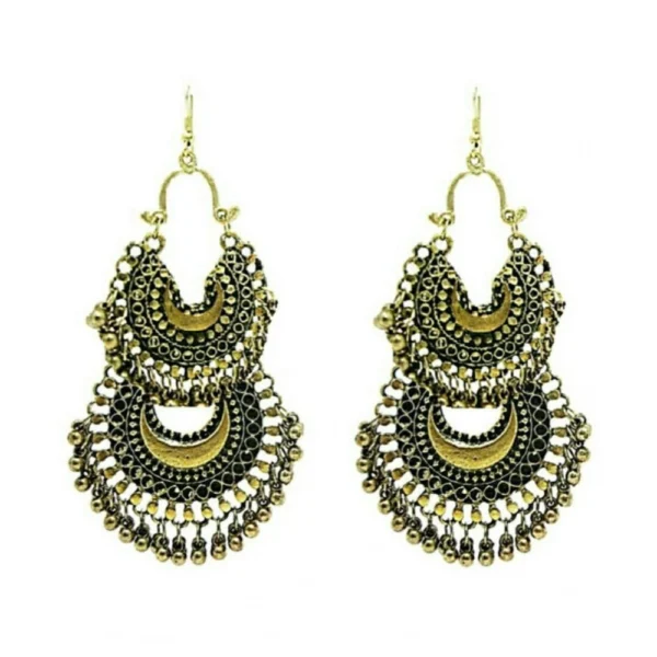 Women's Elegant Gold Plated Hook Dangler Earrings | Statement Jewelry - Front View by Nari Haat, Indian ethnic wear, ...