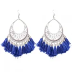 Women's Silver Plated Tassel Hook Dangle Earrings - Silver - Front View by Nari Haat, Indian ethnic wear, women cloth...