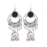 Women's Silver Oxidized Afgani Tribal Dangler Earrings - Front View by Nari Haat, Indian ethnic wear, women clothing,...
