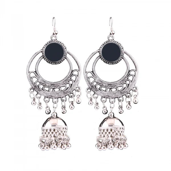 Women's Silver Oxidized Afgani Tribal Dangler Earrings - Front View by Nari Haat, Indian ethnic wear, women clothing,...