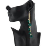 Elegant Gold Plated Green Dangle Hook Earrings for Women - With Dupatta by Nari Haat, Indian ethnic wear, women cloth...