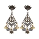 Women's Golden Alloy Silver Plated Hook Dangler Earrings - Front View by Nari Haat, Indian ethnic wear, women clothin...