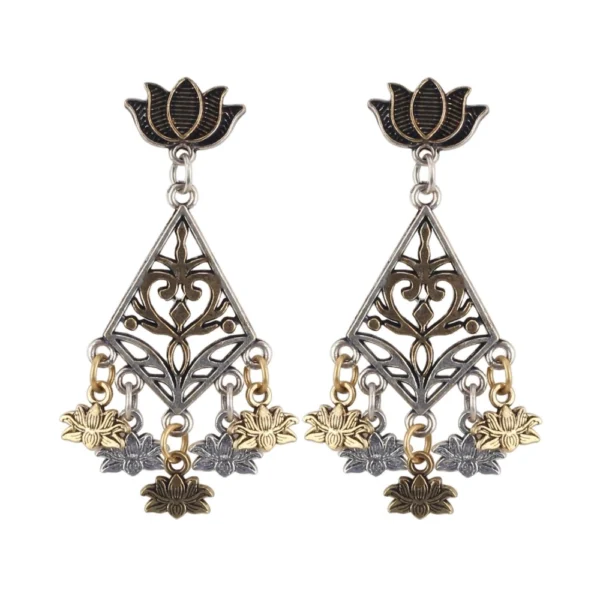 Women's Golden Alloy Silver Plated Hook Dangler Earrings - Front View by Nari Haat, Indian ethnic wear, women clothin...