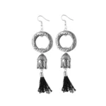 Women's Oxidized Silver Plated Buddha Dangle Earrings - Ethnic Style - Front View by Nari Haat, Indian ethnic wear, w...