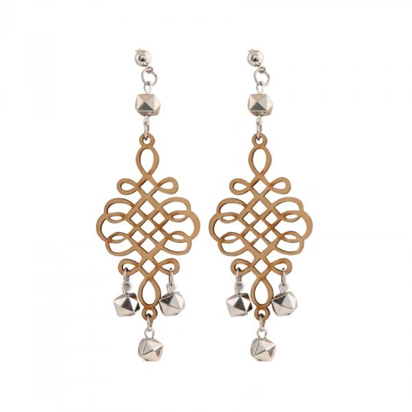 Artisan Handcrafted Brown Wooden Dangle Earrings for Women - Front View by Nari Haat, Indian ethnic wear, women cloth...