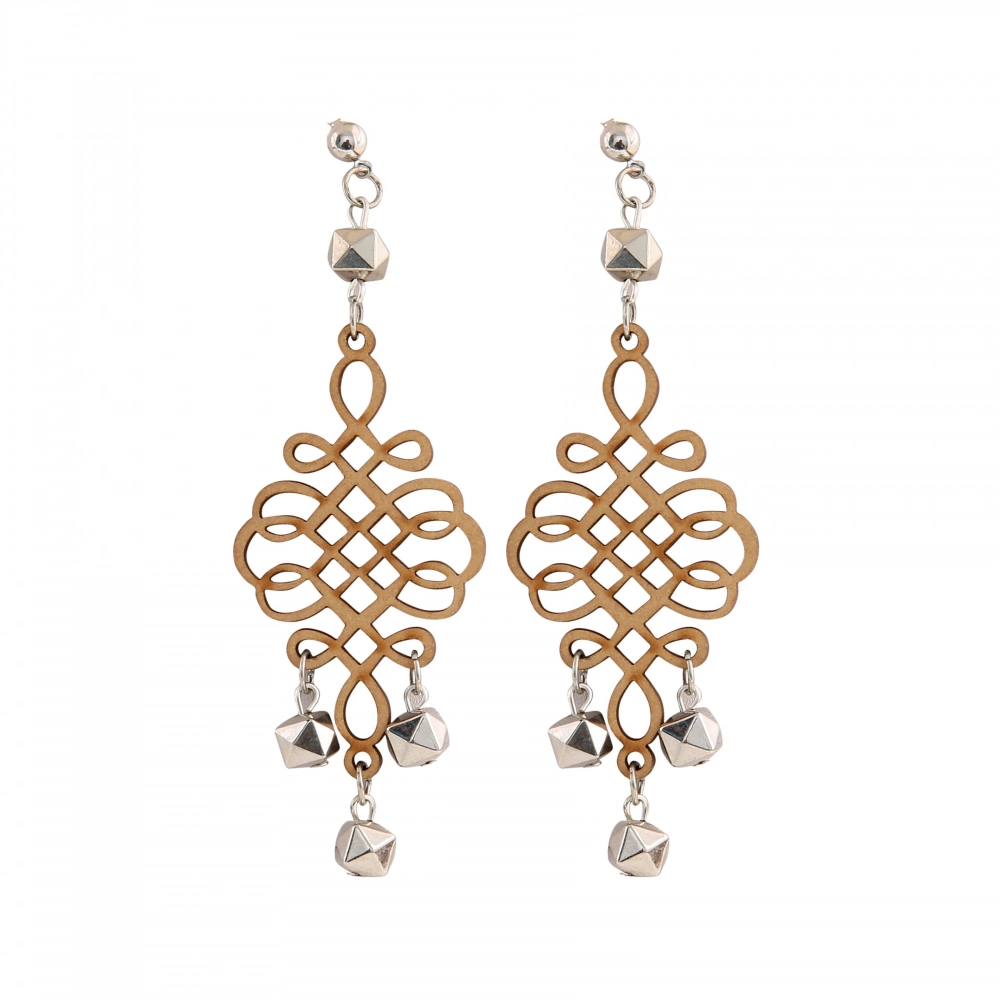 Artisan Handcrafted Brown Wooden Dangle Earrings for Women - Front View by Nari Haat, Indian ethnic wear, women cloth...